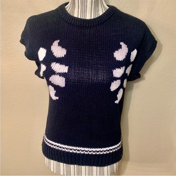 Laurente Rome Paris Sweater Large Black White Design Short-Sleeve Sweater Vest - Picture 11 of 15